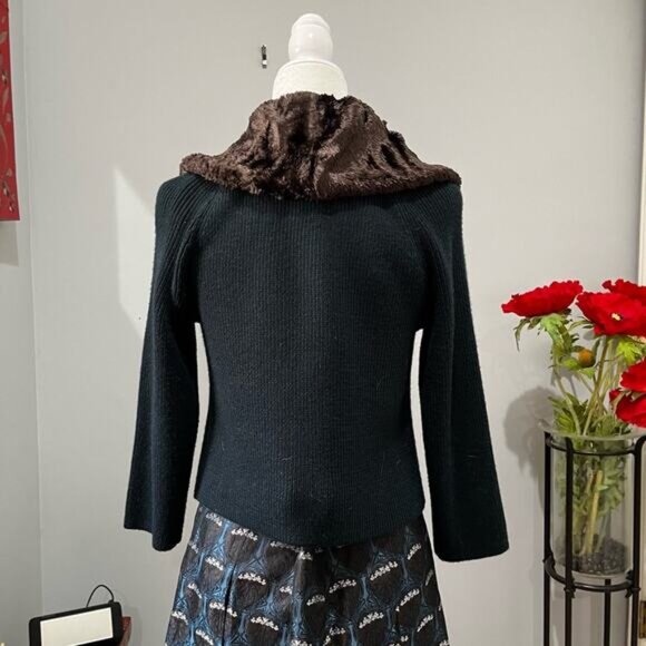 NEW Nine West Vintage Wool Faux Fur Ribbed Swing Cardigan Sweater Jacket S NWOT - Picture 4 of 15
